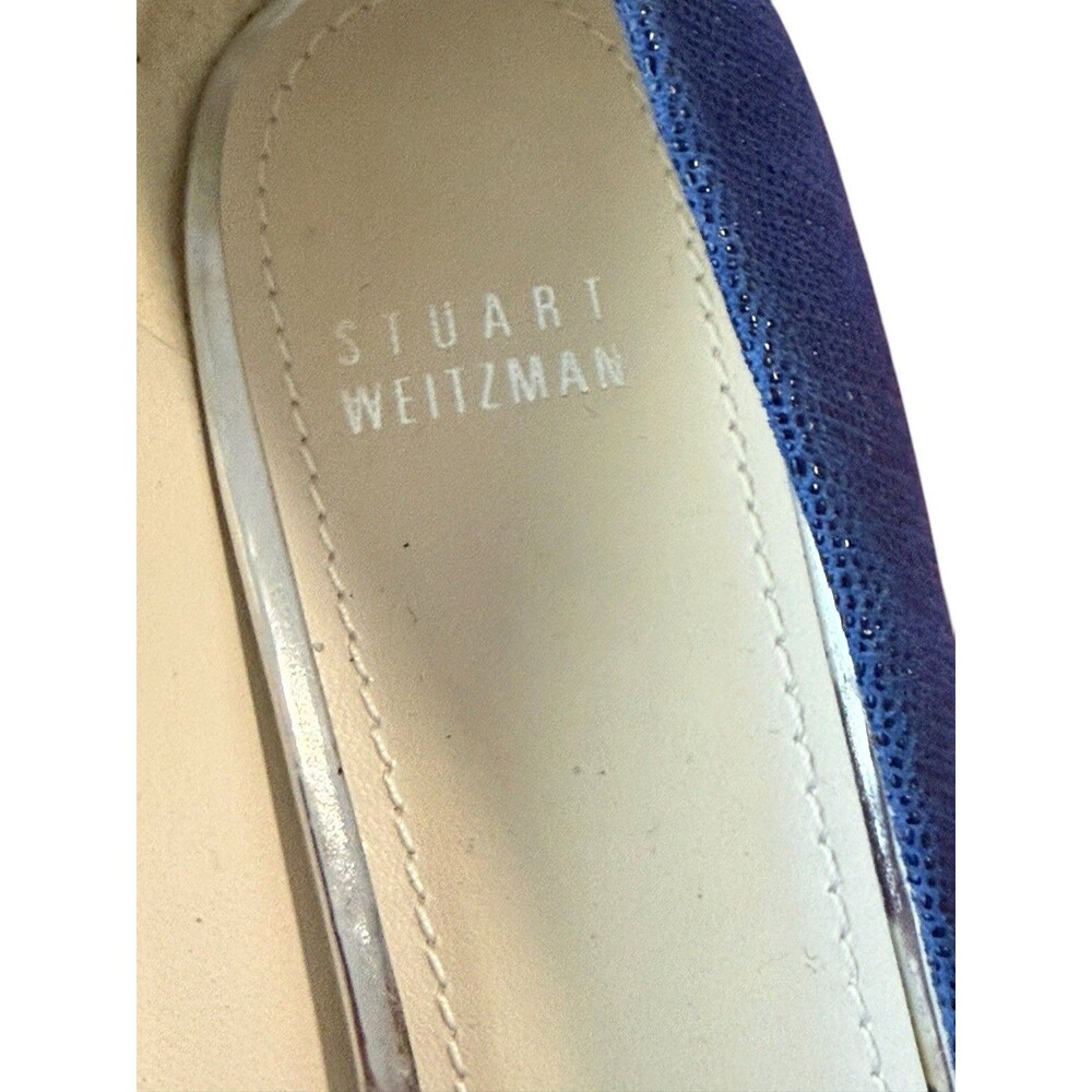 Stuart Weitzman Blue Lizard Embossed Peep Toe Pumps Heels Size 9.5 M Spain - Picture 4 of 8